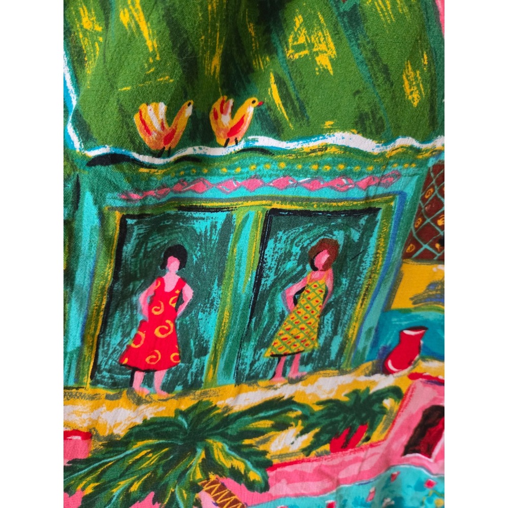 Vintage Carole Little Womens 4 Midi Skirt Multicolor Tropical Village Rayon USA - Picture 7 of 11